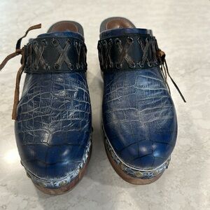 Freebird Blue Croc-Embossed Mules